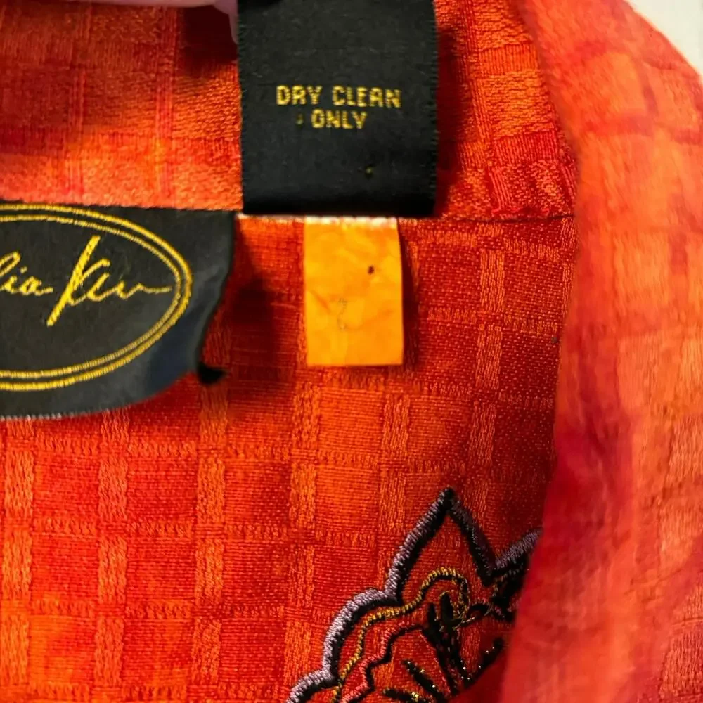 Julia Kin‎ Jacket Women Small Orange Art to Wear Boho Floral Embroidered Shirt - Picture 4 of 9